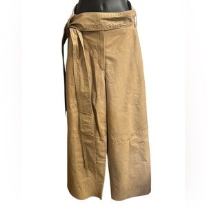 DROMe Pelle Leather Tan Wide Leg Pants with Tie Waist Sz S